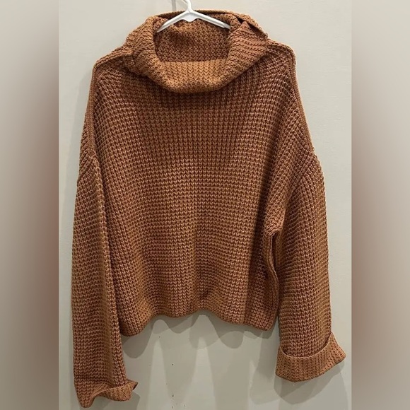 Free People Chunky Knit Mock Neck Turtleneck Funnel Neck Sweater Brown - Picture 3 of 8